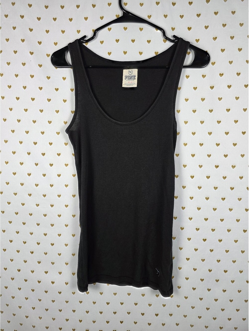 Victorias Secret PINK Vintage Y2k Ribbed Tank Top Black Medium